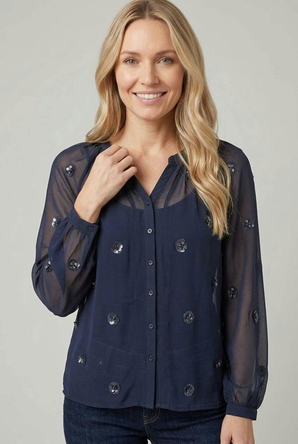 Izabel London Sheer Sequin Embellished Blouse