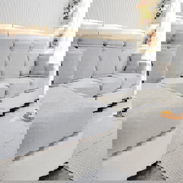 Anyhouz Anyseat Sofa Cover Light Gray L-Shape Polyester Chenille Thick Stretchable Cushion For Living Room Enlarge Size Extra Large