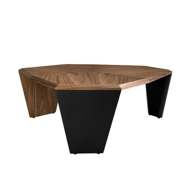 Angel Cerdá Asymmetrical Walnut and Black Pvc Coffee Table 2136