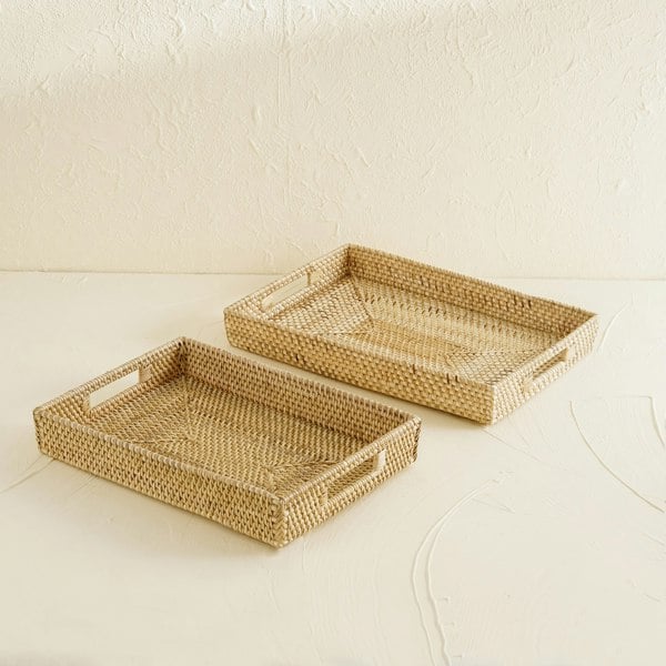 Coastal villa Homeware Rattan Rectangular Serving Tray