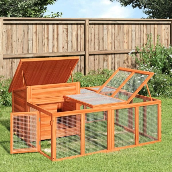 Berkfield Rabbit Hutch Brown 144x123x67.5 cm Solid Wood Pine
