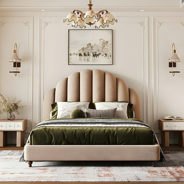 Cassian Small Double Bed, King Size Bed, Flannelette-Weilai Concept-Weilai Concept