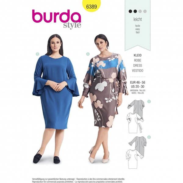 Burda Sewing Pattern 6389 Dresses For Women, 20 to 30 - Easy