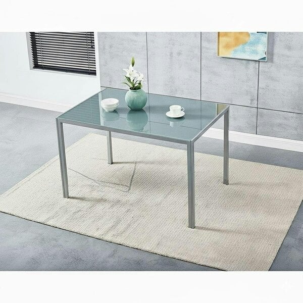Kosy Koala Modern Grey Glass Dining Table Set with 4 Grey plastic Chairs Kitchen Dining Room Furniture