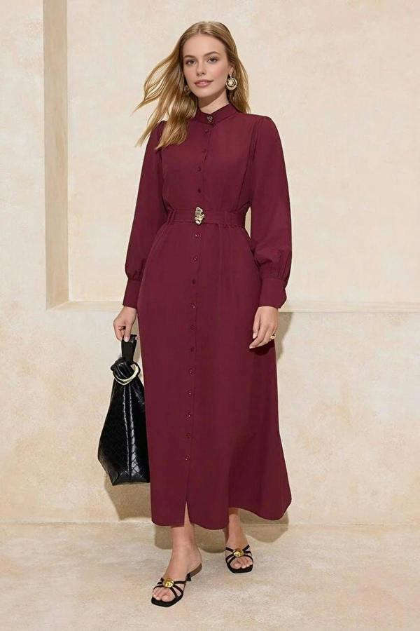 WOVCOR Cotton Dress with Gold Belt Buckle