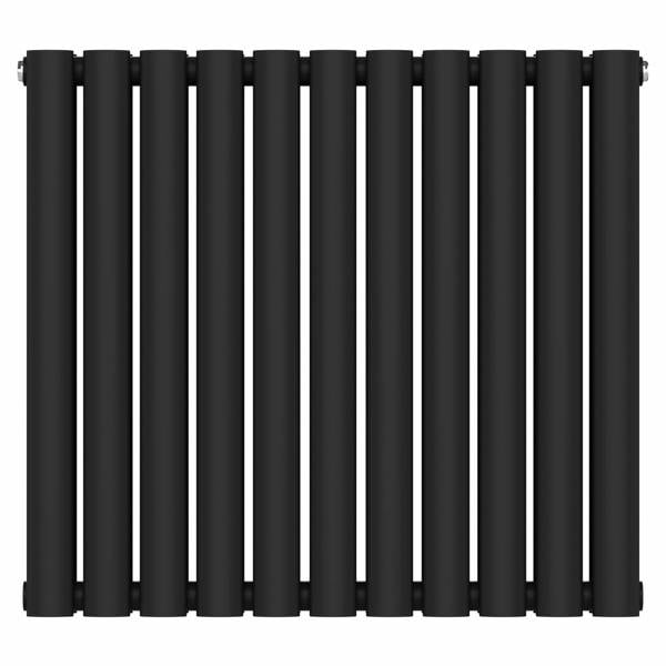 MYHOMEWARE Black 660 x 600 mm Modern Horizontal Column Designer Radiator Oval Double Panel Radiator Heater