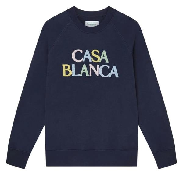 Casablanca Embroidered Sweatshirt Stacked Logo Navy Blue Sweatshirt