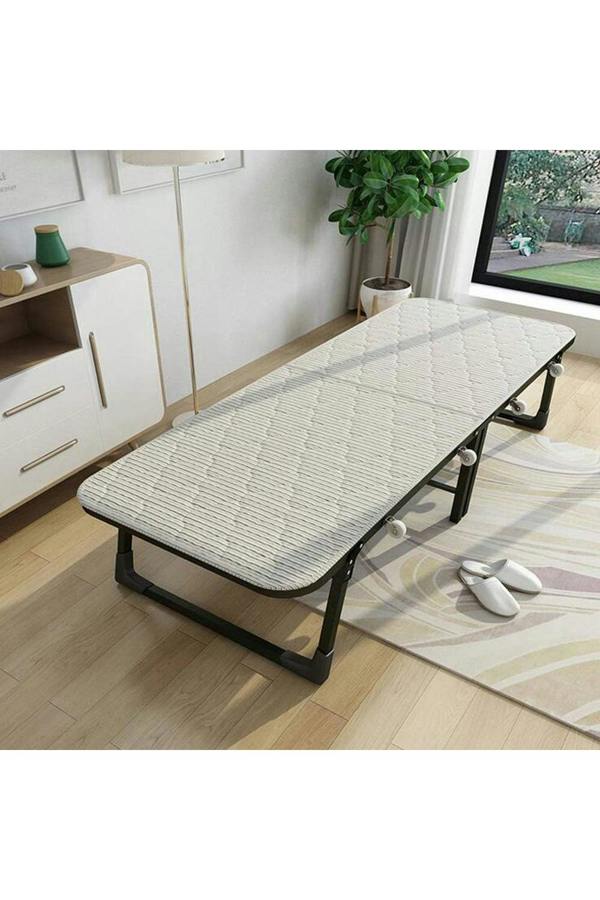 Foldable Metal Framed Bed with Mattress and Wheels