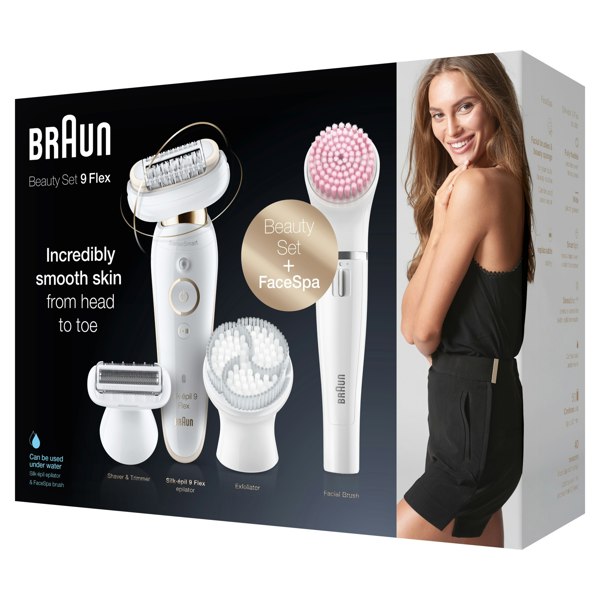 Braun Silk-epil 9 Flex 9-100 Beauty Set - Epilator, Flexible Head, Easier Hair Removal - White/Gold