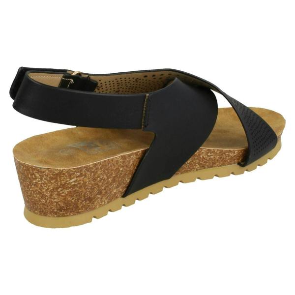 Down to Earth Ladies Down To Earth Mid Wedge X Strap Sandals