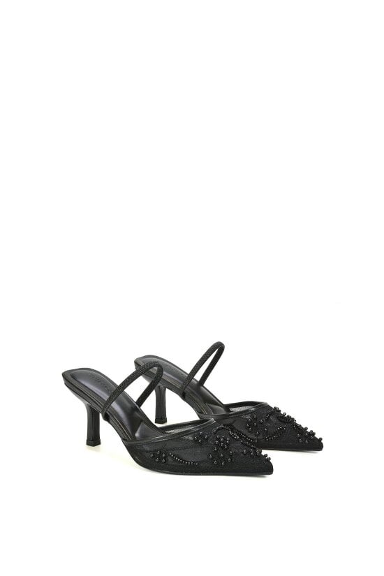 XY LONDON Embroidered Slingback Mesh Court Shoes