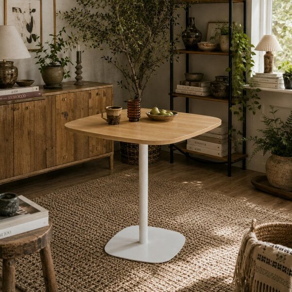 Wyld Haus Levadi Natural Wood Finish Square Dining Table With Steel Base 60cm