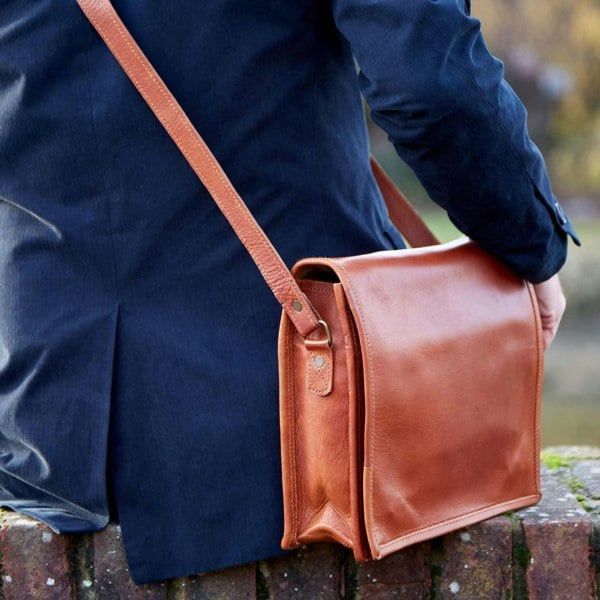 Paper High Brown Leather Messenger Bag