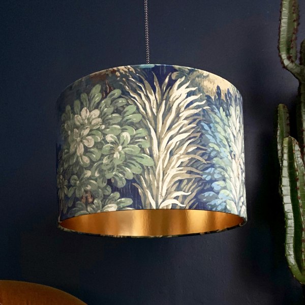 love frankie enchanted woods velvet lampshade with gold lining in emerald