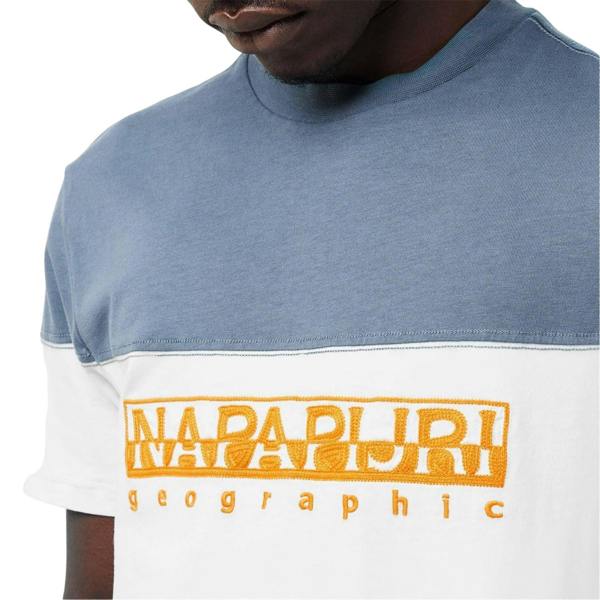 Napapijri Mens Saturnia Geographic Crew Neck T-Shirt - White/Blue - 