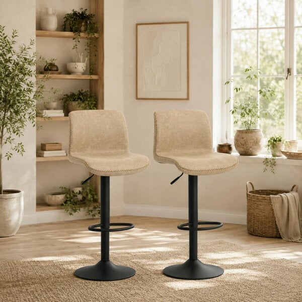 Wyld Haus Salile Set Of 2 Light Brown Faux Leather Breakfast Bar Chairs With Backrest