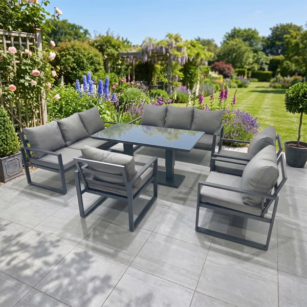 Fimous Garden Sofa Set Aluminium Furniture Rising Dining Tabe Set with 3 Chair Dark Grey