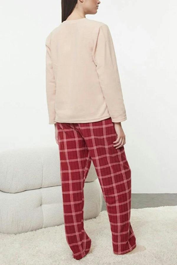 WOVCOR 2-Piece Christmas Themed Polar Fleece Argyle Knit Pajama Set