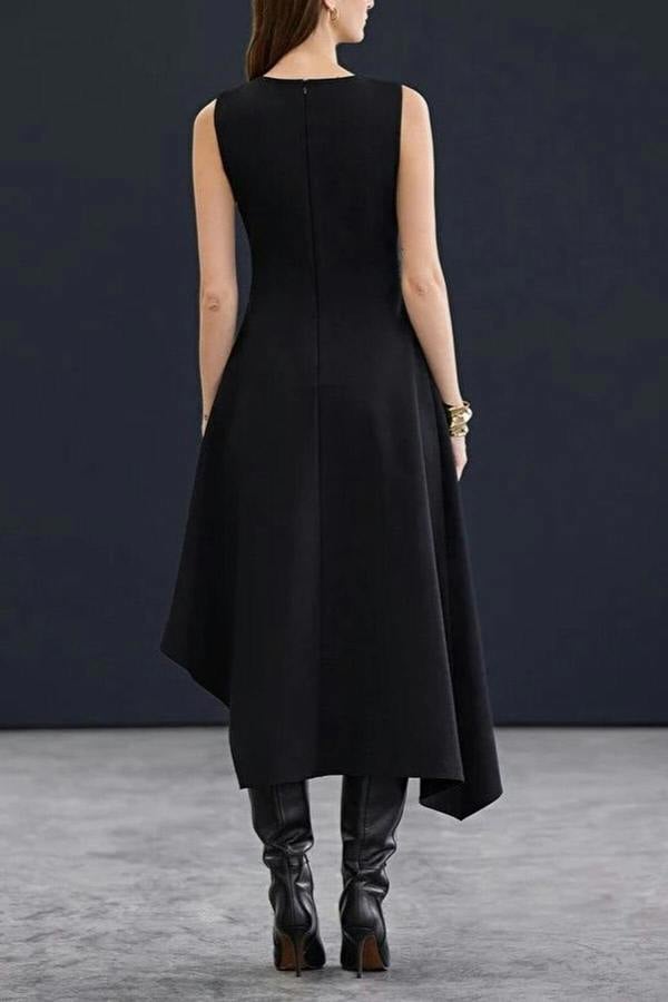 WOVCOR Asymmetrical V-Neck Midi Stretch Knit Dress