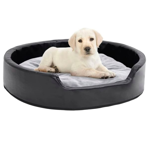 Berkfield Dog Bed Black and Grey 79x70x19 cm Plush and Faux Leather