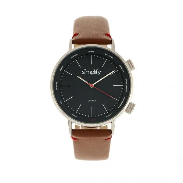 Simplify The 3300 Leather-Band Watch - Brown/Navy - SIM3303