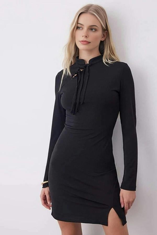 WOVCOR Mini Stretchy Knit Dress with Tie Detail