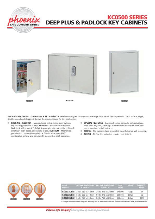 Phoenix Safe Phoenix Deep Plus & Padlock Key Cabinet KC0503M 50 Hook with Mechanical Combination Lock