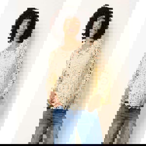 Blue Vanilla Crochet Top With Flared Sleeves