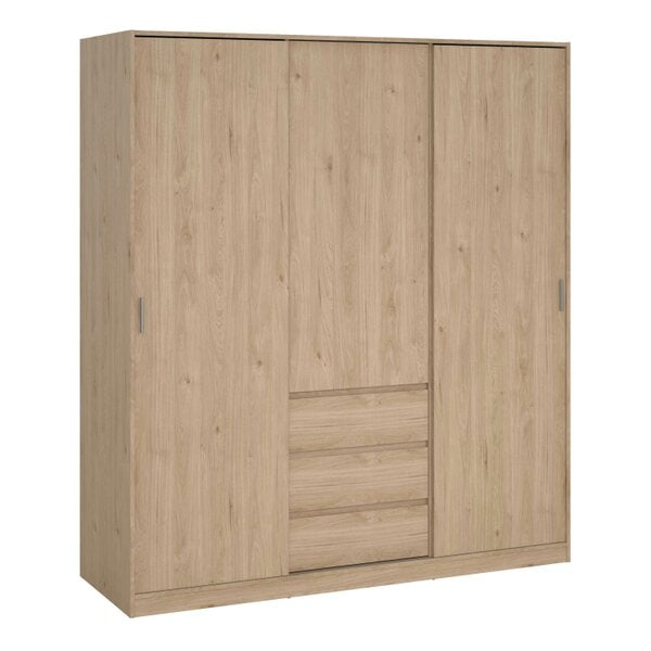 Wyld Haus Budapest Natural Oak Effect Wood Wardrobe 3 Doors 3 Drawers