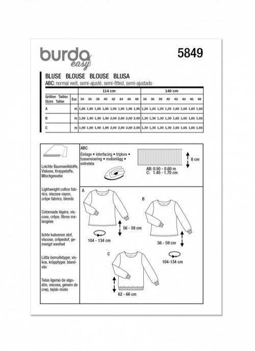 Burda Sewing Pattern 5849 Tops For Women, 8-22 (34-48) - Easy