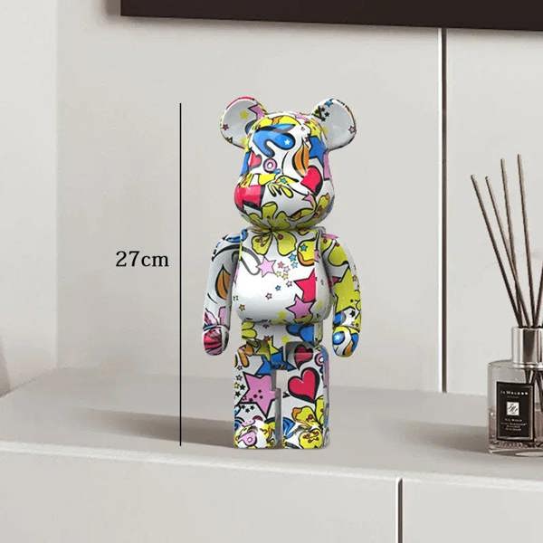 Graffiti Bear Resin Statue Decor | Modern Colourful Bear Ornament 27cm
