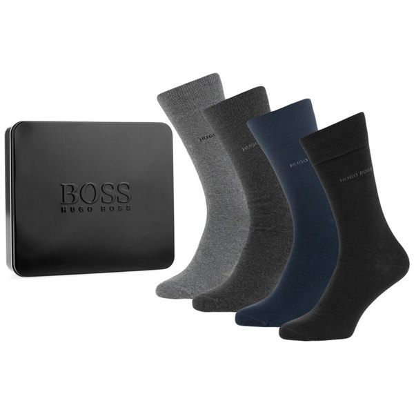 Hugo Boss Gift Set Gift 4 Pairs Men's Socks Size UK 6-11 (Mixed Colours Black, Blue, Greys)