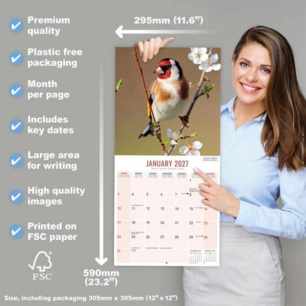 Garden Birds Calendar 2027, Wall Calendars, Month To View, Animals, Gift