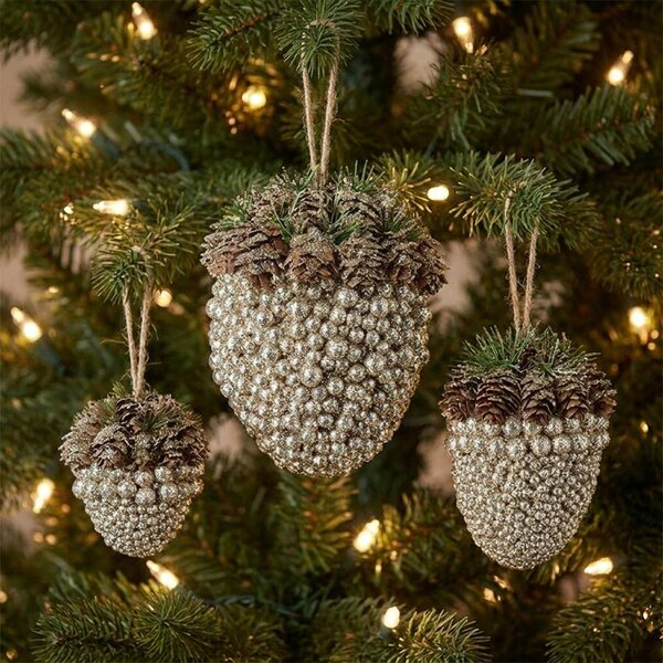 Garden Greatness Set Of 3 Acorns With Pinecones & Baubles