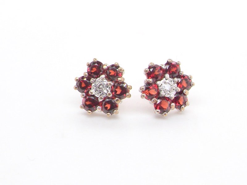 Vintage Tom 9 Carat Gold Garnet & Diamond Cluster Earrings