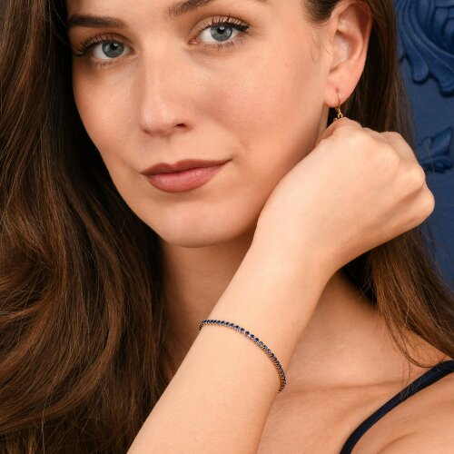 Zavana Dainty 2.5 mm Blue Gold Tennis Bracelet with Blue Cubic Zirconia Stones for Women