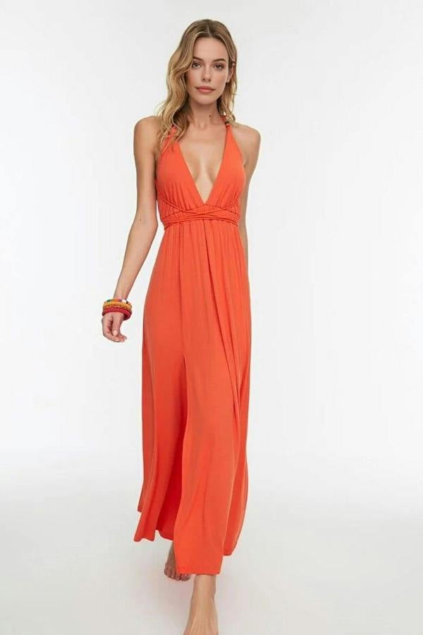 WOVCOR Knitted Maxi Beach Dress with Slit
