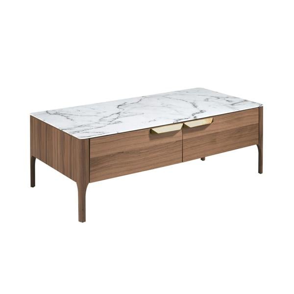 Angel Cerdá Rectangular Glass Coffee Table Imitating Marble and Walnut 2046