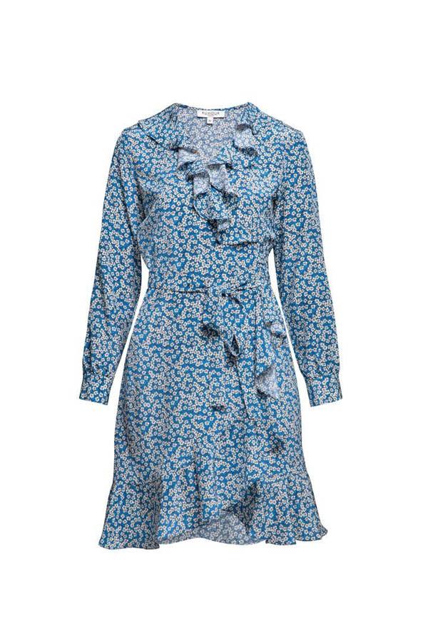 Rumour London Abby ruffled silk wrap dress with cherry blossom print