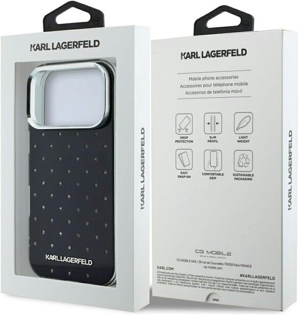 Karl Lagerfeld IML Rhinestones Allover and Electroplated Logo Case for iPhone 17/18 Pro 6.3" Black - KLHCP18L6HCRDKLK