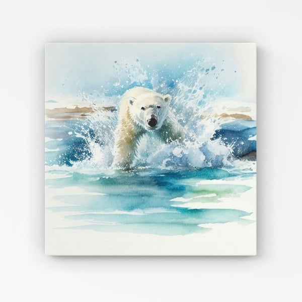 Warren Reed Hunting Polar Bear Watercolour Canvas