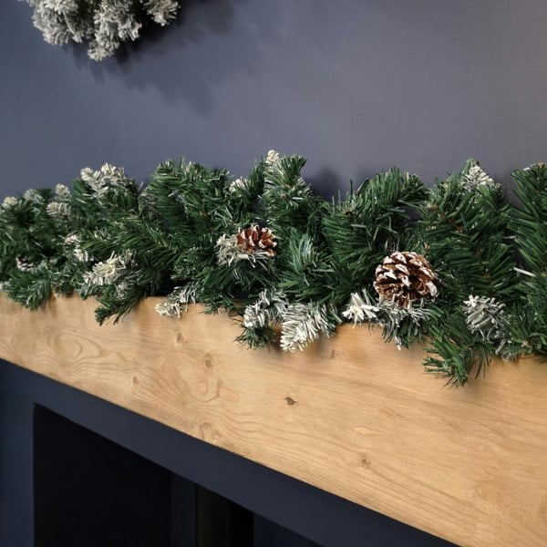Samuel Alexander 2.7m Snow Tipped Christmas Garland with Pine Cones and Mixed Needles