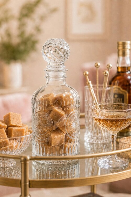 Kimm and Miller Glass Whisky Decanter with Fudge 350g Novelty Gift Set