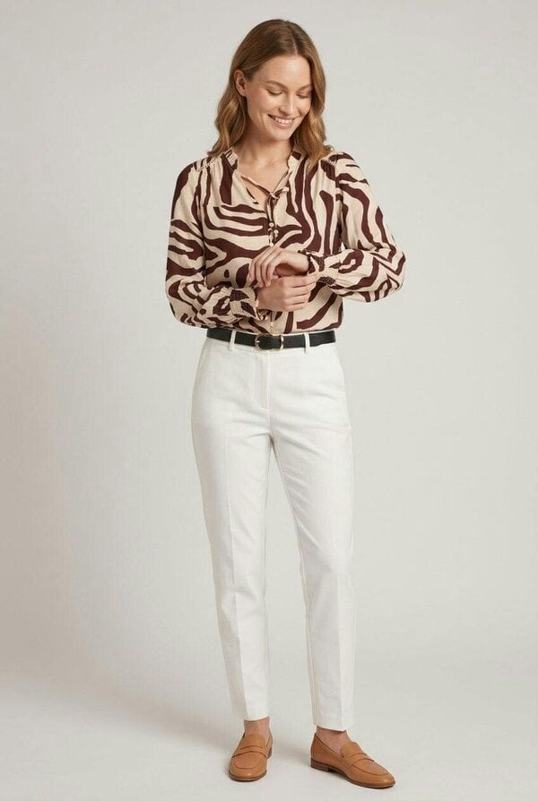 Izabel London Abstract Long Sleeve Tie Neck Shirt