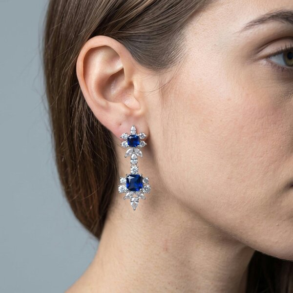 Uchi & Soto Hanabi Blue and Silver Stone Earrings