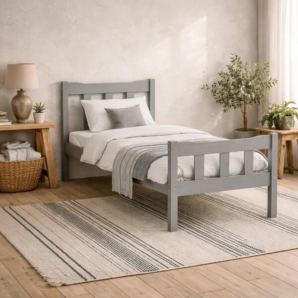 Wyld Haus Tralee Grey Washed Wooden 3ft Single Bed with Panelled Headboard and Footboard