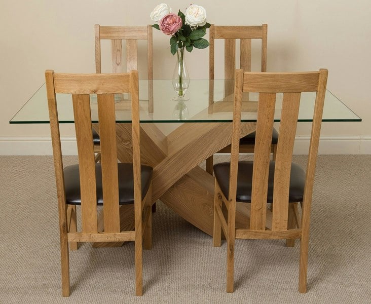 That's Furniture Valencia Oak Small Glass Dining Table & Princeton Oak Chairs