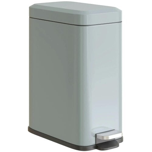 Bobobiy 5L Rectangular Compact Bin Steel Body Removable Bucket Quiet-Close Lid with Pedal Lid Rubbish Trash Can Office Bedroom Bathroom Living Grey