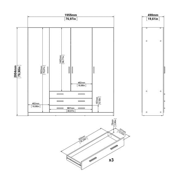 Furniture To Go Sprint Wardrobe with 4 Doors + 3 Drawers in Jackson Hickory