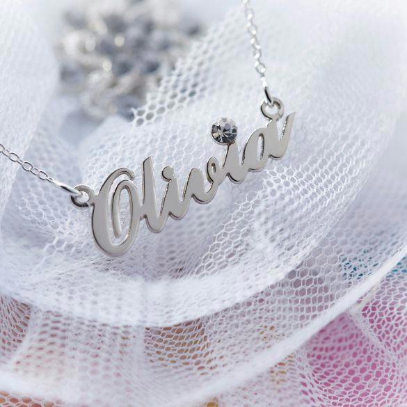 Christopher James of London 9ct White Gold Carrie Style Personalised Name Necklace With Crystal